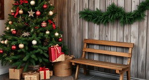 クリスマス、ツリー、ギフト、オーナメント、デコレーション、居心地の良い、ホリデー、季節の、お祝い、松、ライト、赤、緑、冬、家