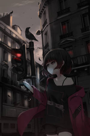 プレビュー壁紙 少女 電話 通り スタイル 陰鬱 アニメ — かわいいアニメの女の子 壁紙