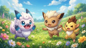 ガラル地方のポケモンたちが遊んでいるかわいい壁紙。