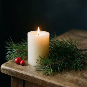 キャンドルと松の枝を使った素朴な静物画。 — クリスマス エステ 壁紙