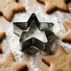 星型クッキー型と生地の俯瞰ショット、ベーキングの美学。 — クリスマス エステ 壁紙