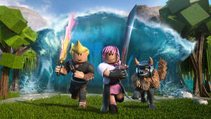 クールなRobloxキャラクターが波から逃げる壁紙 — ロブロックス 壁紙