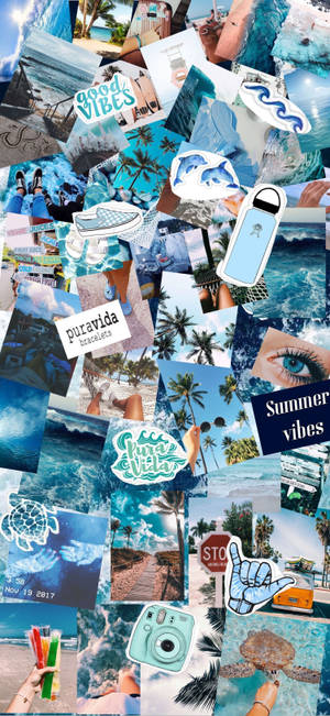 Cool Blue Summer Collage — iPhone 18 Pro 壁紙