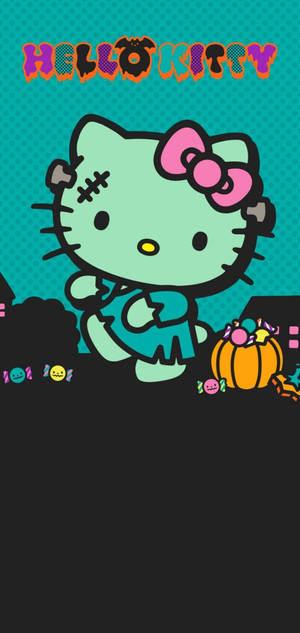 グリーンハローキティ ハロウィンゾンビ 壁紙 — iPhone 15 壁紙
