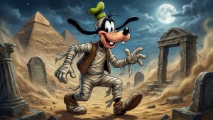 エジプトをテーマにしたハロウィンのシーンでミイラに扮したグーフィー。