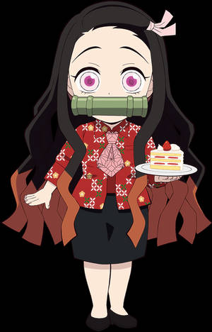 ケーキを持つ鬼滅の刃・禰豆子 — アニメ 悪魔 壁紙