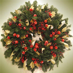 ゴールドリボンのクリスマスリースの壁紙 — 1:1 壁紙