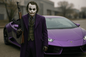 DCコミックス、ジョーカー、スーパーカー背景、パープル系の美学、DCコミックス画像、ヴィラン背景、紫のスーツ