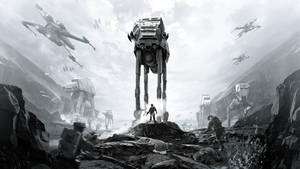 スター・ウォーズ バトルフロントのゲームカバー壁紙のグレースケールビジュアル。