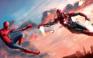 スパイダーマンとアイアンマンのデジタルアート壁紙