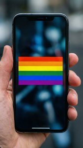 スマートフォンに表示されたストレート旗、手で持っている。 — iPhone 5 壁紙