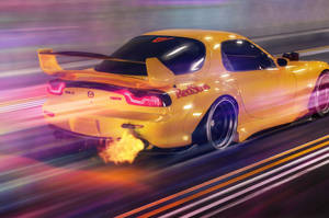 ズームする黄色いJDMカー