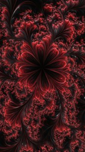 深紅の有機的な花のような形状を持つ、トリッピーでダークな美観のフラクタルパターン — トリッピーなダークエステティック 壁紙