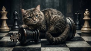劇的なシーンでチェスの駒に寄りかかるチェシャ猫。 — チェシャ猫 壁紙