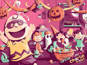 チャーリー・ブラウンのピンクハロウィンパーティー壁紙