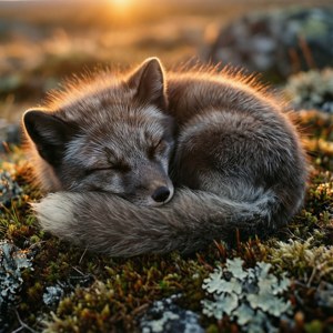 ゴールデンアワーの苔の中で静かに眠るホッキョクギツネ。 — Infinix Zero 壁紙