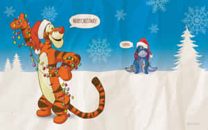 ティガーとサンタクロースが雪の中に — ディズニークリスマス 壁紙
