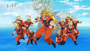 ドラゴンボールZ サン・ゴク 超ブロリー、複数の超サイヤ人が一体に、黄色いトゲトゲの髪のアニメキャラクター