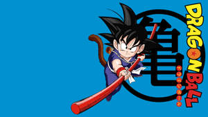 ドラゴンボールZ 小さな悟天が赤い竹の棒を持っている、サン・ゴクとチチの息子