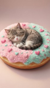 ドーナツ型のベッドで眠るプシーン。猫好きにはたまらない、超かわいいカワイイ壁紙。 — iPhone 7 Plus 壁紙