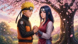 桜の下でロマンチックなナルトとヒナタの壁紙 — アニメカップル GIF 壁紙