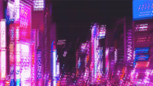 ネオンパープルな夜景の街並み