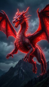 神秘的なネオンレッドのドラゴンシルエット、輝くディテール。 — ネオンレッド 壁紙