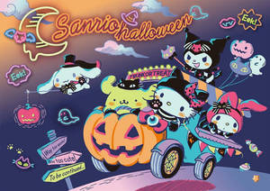 ハローキティ ハロウィン パンプキンカーの壁紙