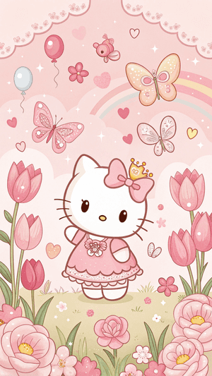 サンリオ、夢のような、風変わりな、ピンク、かわいい、キュート、虹、風船、ハローキティ