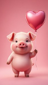 ピンクの背景にハートの風船を持ったブタのロマンチックな壁紙 — かわいい豚 壁紙