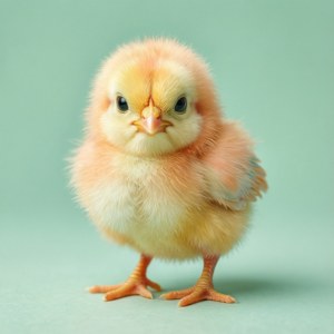 ミントグリーンの背景に、かわいらしいパステルイエローとオレンジのひよこ。 — パステル 壁紙