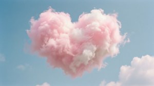 青空に浮かぶ、ハートの形をしたかわいいパステルピンクと白の雲。 — パステル 壁紙