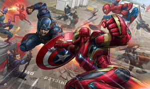 戦うキャプテン・アメリカとアイアンマンのマーベルスーパーヒーロー