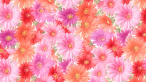 ピンクとオレンジの花が咲き誇るカラフルな花柄
