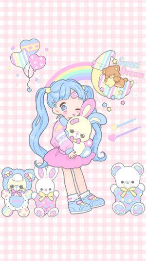 ピンクのかわいい女の子がぬいぐるみを抱きしめている