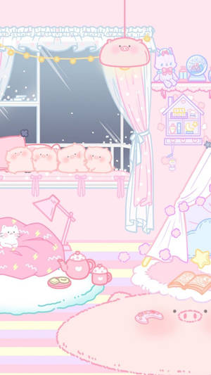 ピンクのかわいい部屋 — アニメの部屋 GIF 壁紙