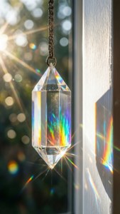 クリスタルプリズムが壁にカラフルな虹の光を映し出す — iPhone 8 壁紙