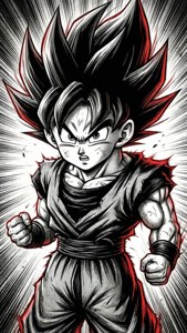 スピード線と赤いアクセントをあしらった、スタイライズされたマンガのヒーロー肖像画。象徴的な少年漫画のエネルギーを感じさせます。 — 漫画GIF 壁紙