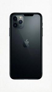 iPhone 11 Pro Maxのミニマルなシルエットイラスト、白背景。