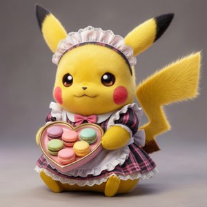 メイド衣装のピカチュウがマカロンを運ぶ、かわいくてキュートな壁紙。 — Galaxy Watch 壁紙