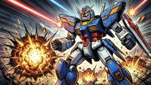 爆発とレーザービームが飛び交う、迫力のメカマンガバトル。 — 漫画GIF 壁紙