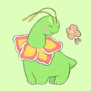 メガニウムの可愛いイラスト 緑背景 — Nintendo 壁紙