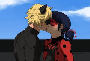 レディバグとキャットノワールのキス 青空 壁紙 — Ladybugとcat noirのキス 壁紙