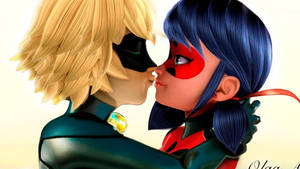 レディバグとキャットノワールのキスアニメーション壁紙 — Ladybugとcat noirのキス 壁紙