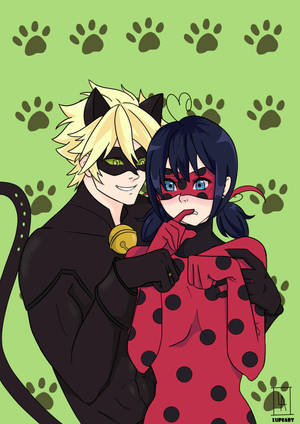 レディバグとキャットノワールのキス ドッグプリントの壁紙 — Ladybugとcat noirのキス 壁紙