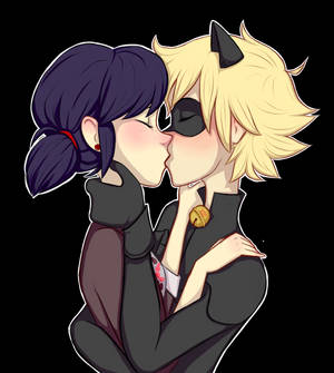 レディバグとキャットノワールのキス カラフルな髪の毛 壁紙 — Ladybugとcat noirのキス 壁紙