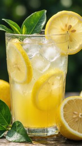 氷とレモンスライスが入った背の高いレモネードグラス、爽やかな夏のドリンクの美学。 — 夏の美学 壁紙
