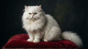 ベルベットのクッションに気高く座る、威厳ある白いペルシャ猫。 — 猫 壁紙