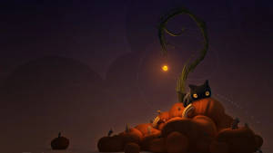 ヴィンテージハロウィン かぼちゃの上の黒猫