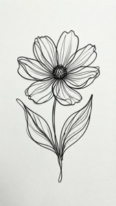 白地に黒のミニマルな一本線の花。 — iPhone 5 壁紙